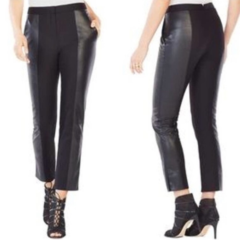 BCBGMAXAZRIA NWT Black Faux Leather N STRETCH PONTE Pants TAILORED FIT SZ LARGE